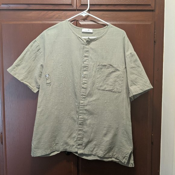 Men's Green Band Collar Button Down - Picture 1 of 4